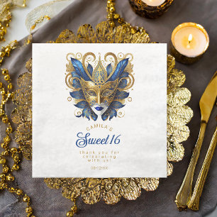 Masquerade Maske Motif Blue Gold White ID1032 Serviette