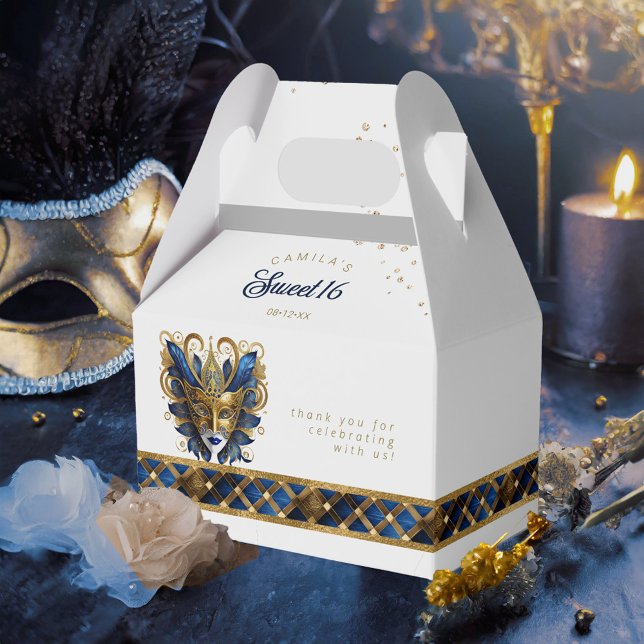 Masquerade Maske Motif Harlequin Blue Gold ID1032 Geschenkschachtel (Von Creator hochgeladen)