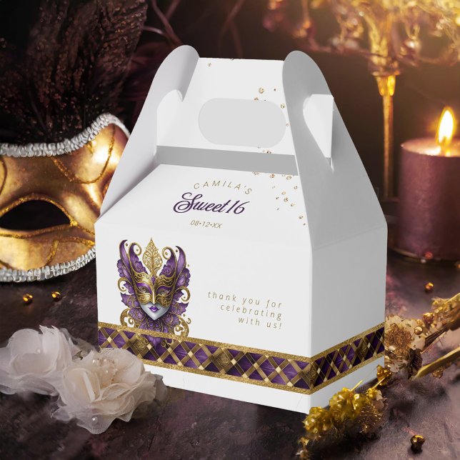 Masquerade Maske Motif Harlequin Lila Gold ID1032 Geschenkschachtel (Von Creator hochgeladen)