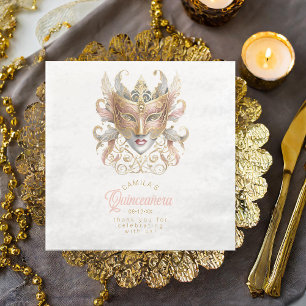 Masquerade Maske Motif Rose Gold White ID1031 Serviette