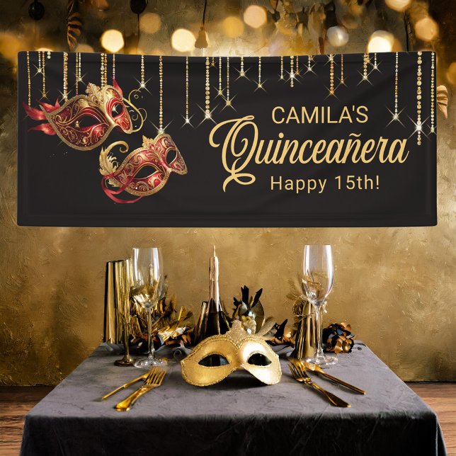 Masquerade Maske Quinceañera Red Gold ID1031 Banner (Von Creator hochgeladen)