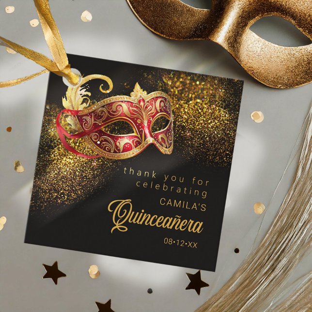 Masquerade Maske Quinceanera Red Gold ID1031 Geschenkanhänger (Von Creator hochgeladen)