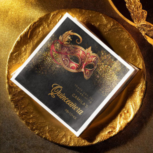 Masquerade Maske Quinceanera Red Gold ID1031 Serviette