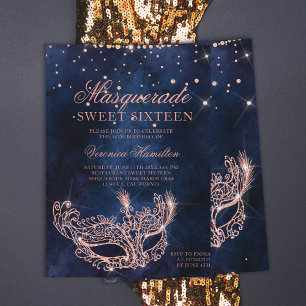 Masquerade Maske Rose Gold Glitzer Funkeln Sweet 1 Einladung