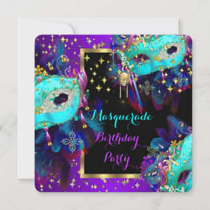 Masquerade Masked Aquamarin Blue Lila Birthday Par Einladung