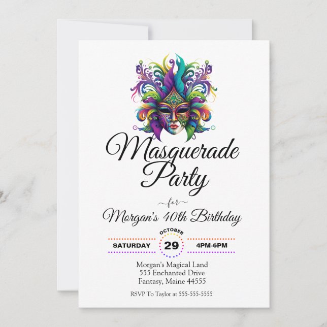 Masquerade masken Party Geburtstagseinladung Einladung (Vorderseite)