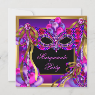 Masquerade Masken Pink Lila Aquamarin Blue Geburts Einladung