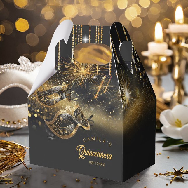 Masquerade Masken Quinceanera Black Gold ID1031 Geschenkschachtel (Von Creator hochgeladen)