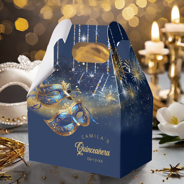 Masquerade Masken Quinceanera Blue Gold ID1031 Geschenkschachtel (Von Creator hochgeladen)