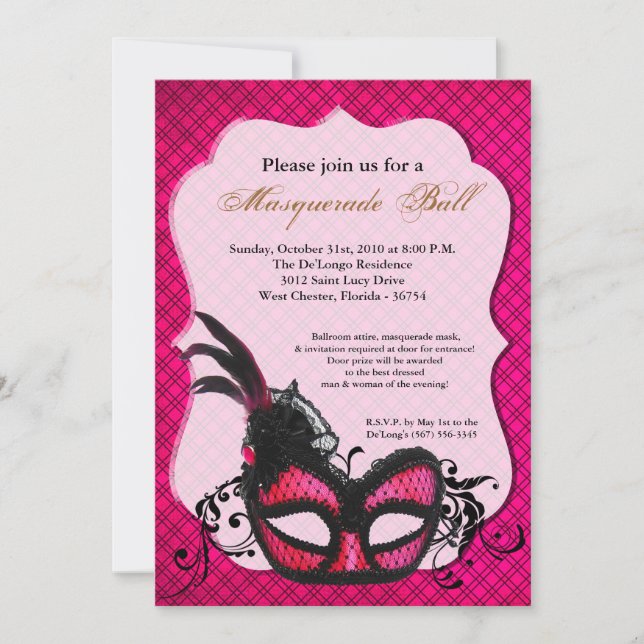 Masquerade Maskenball-Maskenverkleidung, Maskenbal Einladung (Vorderseite)