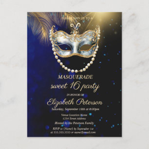 Masquerade Masque Gold Blätter Sweet 16 Einladungspostkarte