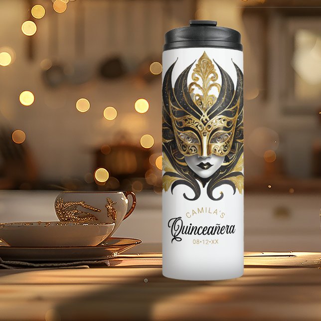 Masquerade Motif Quinceanera Black Gold ID1031 Thermosbecher (Von Creator hochgeladen)