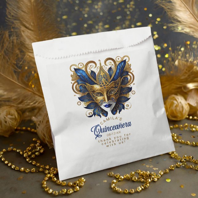 Masquerade Motif Quinceanera Blue Gold ID1031 Geschenktütchen (Von Creator hochgeladen)