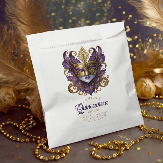 Masquerade Motif Quinceanera Lila Gold ID1031 Geschenktütchen (Von Creator hochgeladen)