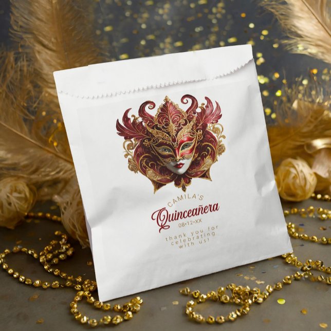 Masquerade Motif Quinceanera Red Gold ID1031 Geschenktütchen (Von Creator hochgeladen)