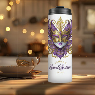 Masquerade Motif Sweet 16 Lila Gold ID1032 Thermosbecher