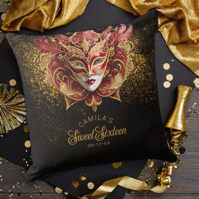 Masquerade Motif Sweet 16 Red Gold V2 ID1032 Kissen (Von Creator hochgeladen)