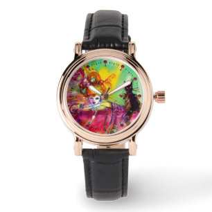 MASQUERADE NACHT / LADY MIT SCHWARZEM KATZ ARMBANDUHR