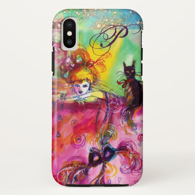 MASQUERADE NACHT / LADY MIT SCHWARZEM KATZMONOGRAM Case-Mate iPhone HÜLLE (Rückseite)