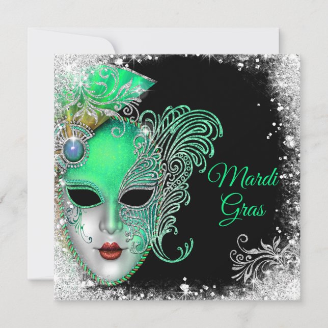 Masquerade Party, 16 . Geburtstag Glitzer Einladun Einladung (Vorderseite)