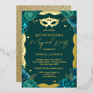 Masquerade Party Aquamarine Blumenstrasse Quincean Folieneinladung