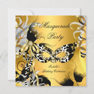 Masquerade Party Birthday Wilde Maske Schwarzes Go Einladung