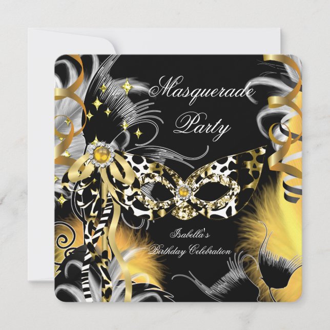 Masquerade Party Birthday Wilde Maske Schwarzes Go Einladung (Vorderseite)