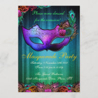 Masquerade Party Celebration Peacock Einladung