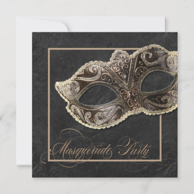 Masquerade Party Einladung - Bronze, Gold und Schw (Vorderseite)