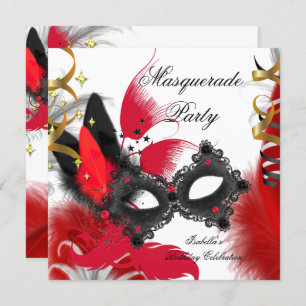 Masquerade Party Geburtstag Rote Maske Schwarz-wei Einladung