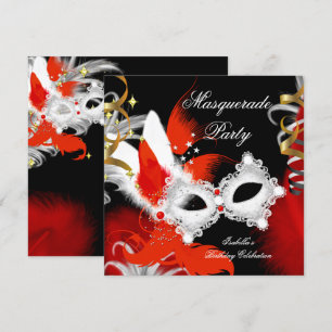 Masquerade Party Geburtstag Rote Maske Schwarz-wei Einladung