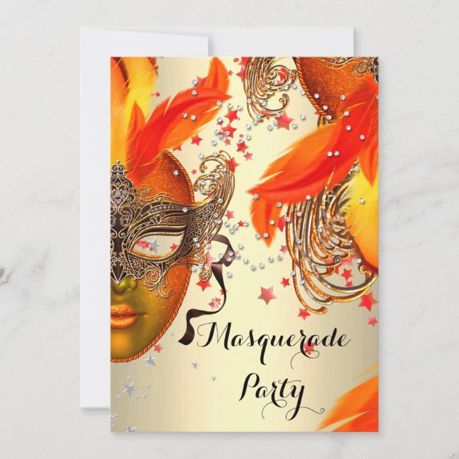 Masquerade Party Goldgelbe Orangencreme Masken Einladung (Vorderseite)