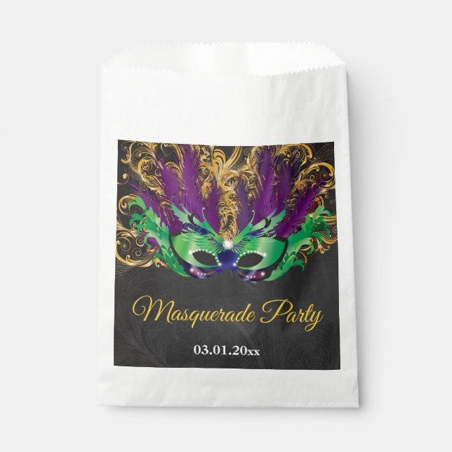 Masquerade Party Magische Nacht Grün Lila Gold Geschenktütchen (Vorderseite)