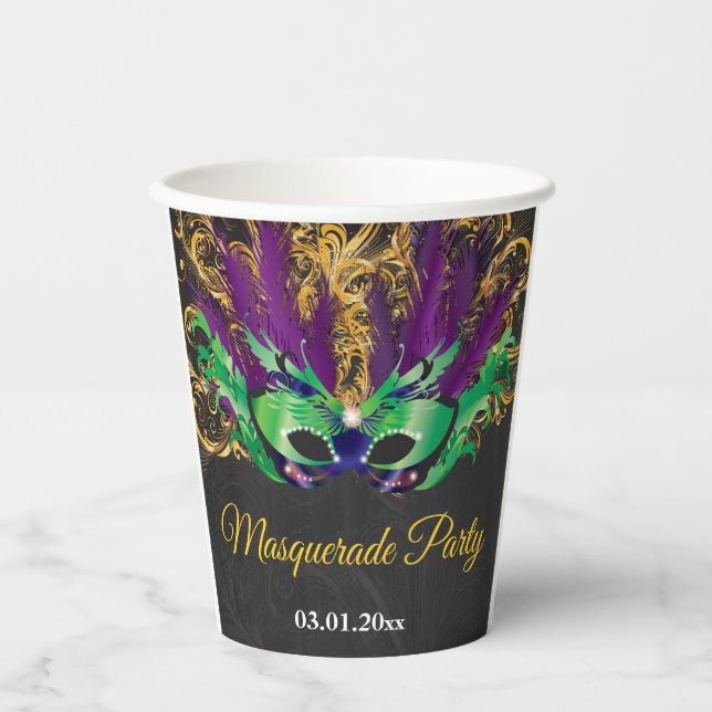 Masquerade Party Magische Nacht Grün Lila Gold Pappbecher (Vorderseite)