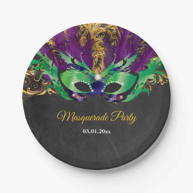 Masquerade Party Magische Nacht Grün Lila Gold Pappteller (Vorderseite)