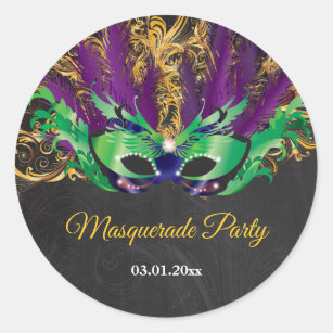 Masquerade Party Magische Nacht Grün Lila Gold Runder Aufkleber