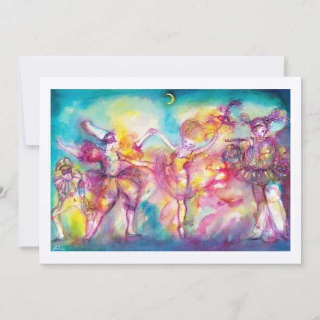 MASQUERADE-PARTY, Mardi-Gras-Masken, Tanz, Musik Einladung (Vorderseite)