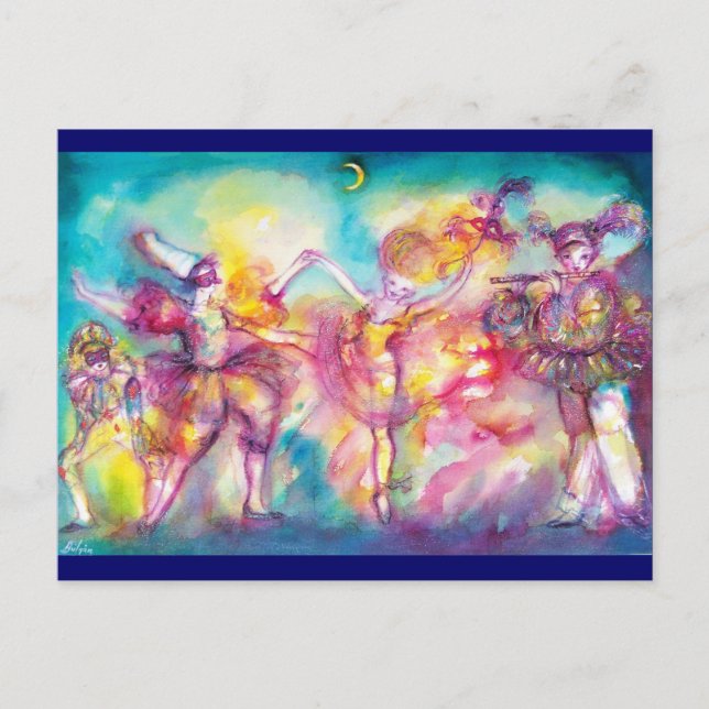 MASQUERADE-PARTY, Mardi-Gras-Masken, Tanz, Musik Postkarte (Vorderseite)