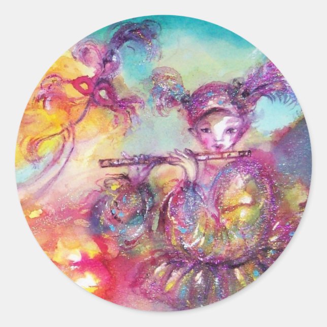 MASQUERADE-PARTY, Mardi-Gras-Masken, Tanz, Musik Runder Aufkleber (Vorderseite)