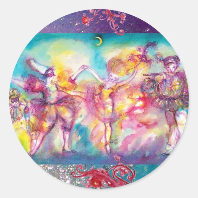 MASQUERADE-PARTY, Mardi-Gras-Masken, Tanz, Musik Runder Aufkleber (Vorderseite)