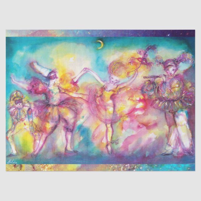 MASQUERADE-PARTY, Mardi-Gras-Masken, Tanz, Musik Seidenpapier (Vorderseite)