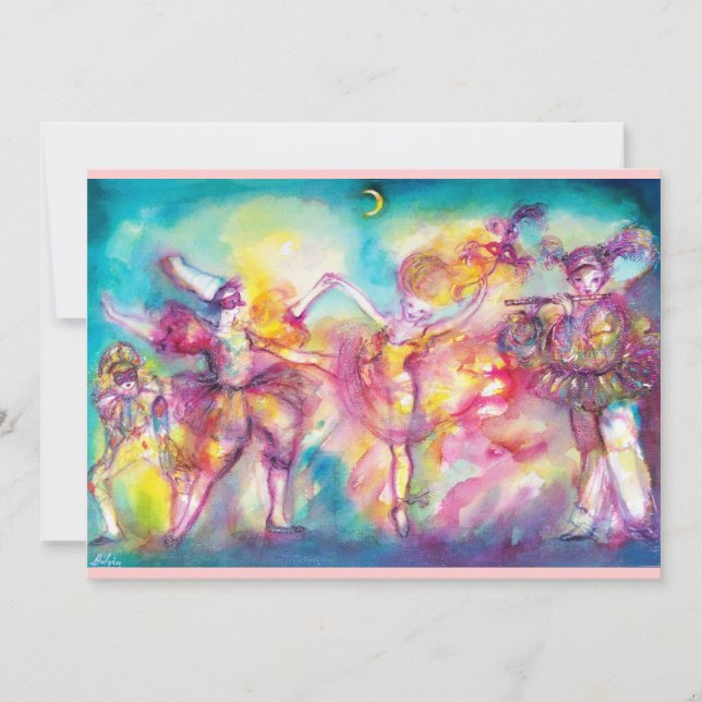 MASQUERADE PARTY, MARDI GRAS MASKS, TANZEN, MUSIK EINLADUNG (Vorderseite)