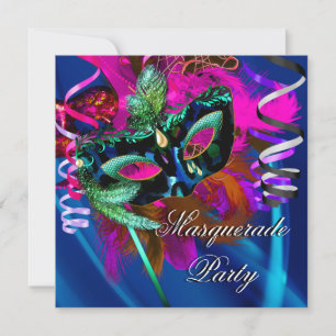 Masquerade Party Maske Black Blue Pink Mardi Gras Einladung