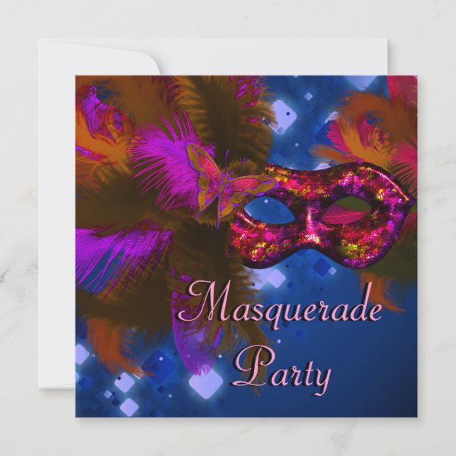 Masquerade Party Maske Lila Red Mardi Gras Einladung (Vorderseite)
