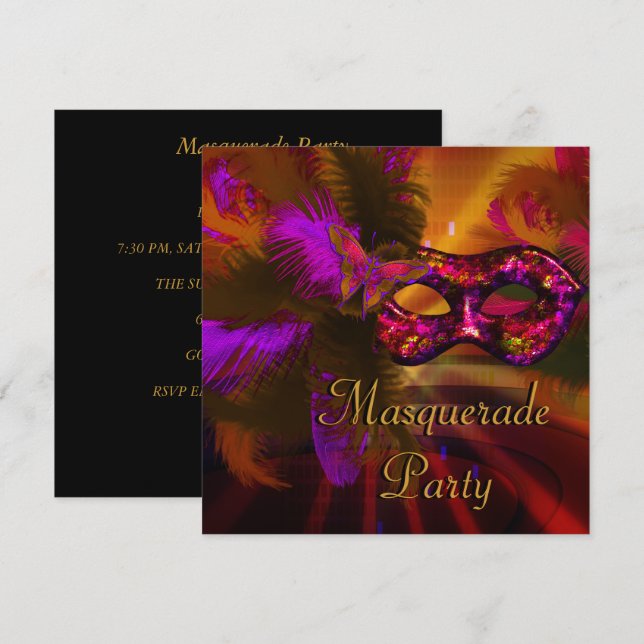 Masquerade Party Maske Lila Red Mardi Gras Einladung (Vorne/Hinten)