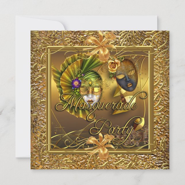 Masquerade Party Masken Gold Black Birthday Einladung (Vorderseite)