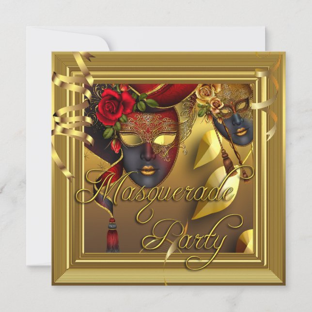 Masquerade Party Masken Gold Black Birthday Einladung (Vorderseite)