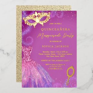 Masquerade Party Rosa Lila Kleid Quinceanera Folieneinladung