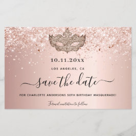Masquerade Party Rose Gold Save the Date Karte