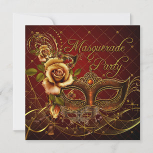 Masquerade Party Rote Masken Gold Schwarzer Geburt Einladung